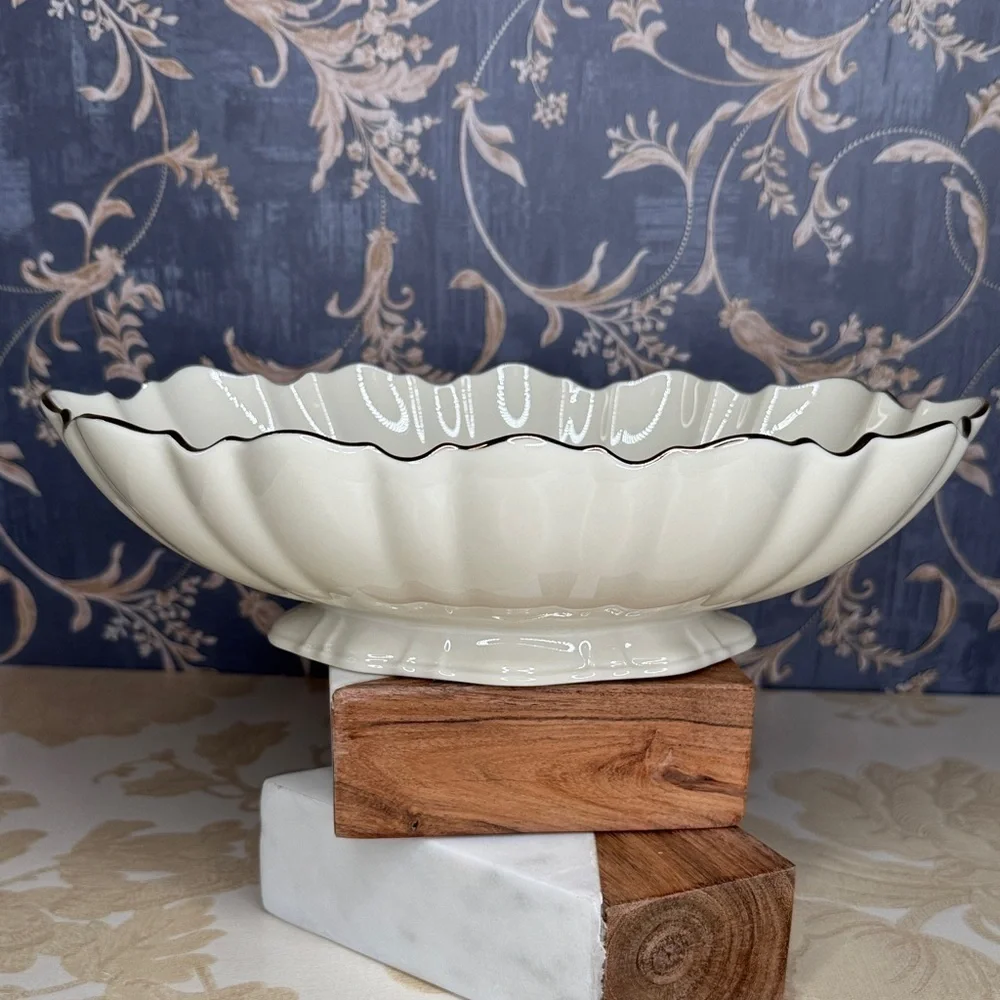 Vintage Lenox Symphony Bowl: Ivory Scalloped Serving Dish with Gold Trim